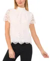 Cece Bow Mock Neck Lace Top In New Ivory