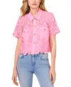 Cece Women's Lace Short-sleeve Button-up Blouse In Peony Rush
