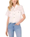 Cece Women's Lace Short-sleeve Button-up Blouse In Ultra White