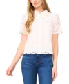 Cece Floral Lace Short Sleeve Button-up Shirt In New Ivory