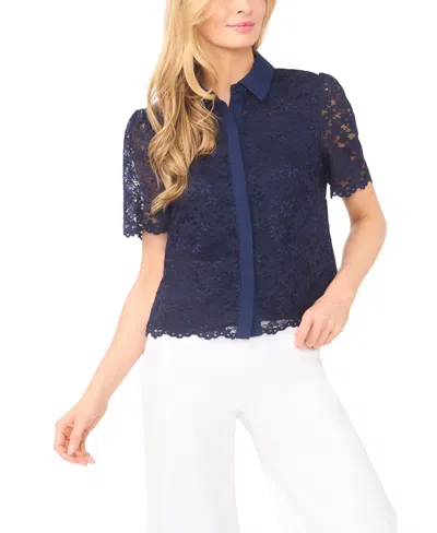 Cece Women's Lace Short-sleeve Shirt In Blue