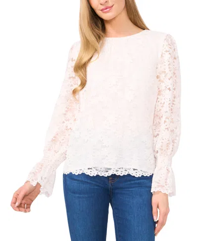 Cece Women's Lace Smocked-cuff Blouse In New Ivory