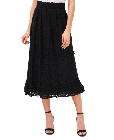 Cece Women's Lace Smocked-waist Midi Skirt In Rich Black