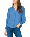 Cece Lace Cuffed Button-front Top In Blue