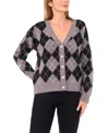Cece Women's Long-sleeve Argyle Cardigan Sweater In Gray
