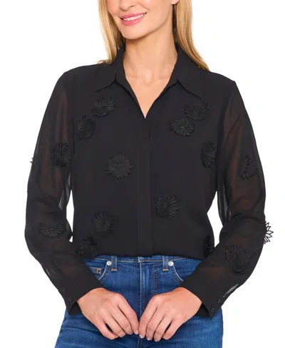 Cece Women's Long-sleeve Blouse With Floral Applique