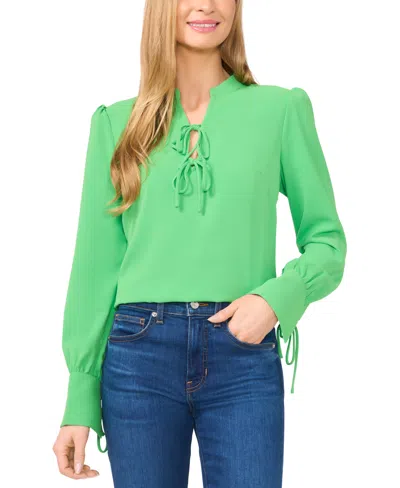 Cece Women's Long-sleeve Bow-tied V-neck Blouse In Green