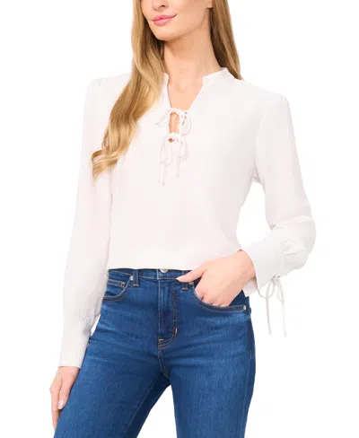 Cece Women's Long-sleeve Bow-tied V-neck Blouse In New Ivory
