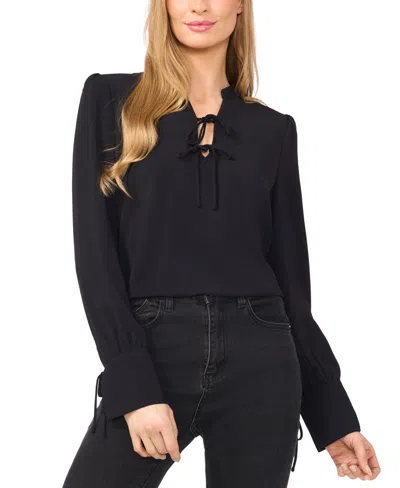 Cece Women's Long-sleeve Bow-tied V-neck Blouse In Rich Black