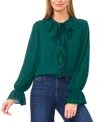 Cece Button Down Ruffle Top In Green