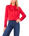 Cece Women's Long-sleeve Button Down Shirred Collared Top With Bow In Red