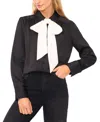 Cece Women's Long-sleeve Button Down Shirred Collared Top With Bow In Black