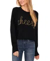 Cece Womens Beaded Ribbed Trim Pullover Sweater In Rich Black