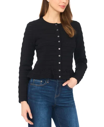 Cece Fringe Trim Cardigan In Black