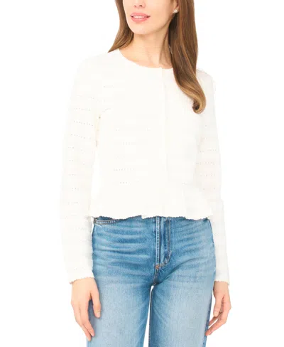 Cece Ruffle Pointelle Cardigan In White