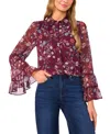 Cece Ruffle Cuff Button Down Blouse In Purple