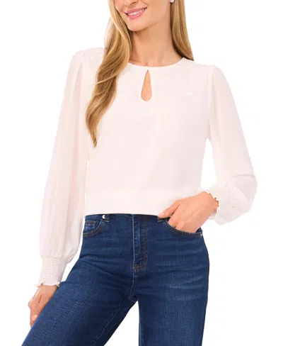 Cece Women's Long-sleeve Embroidered Top In White