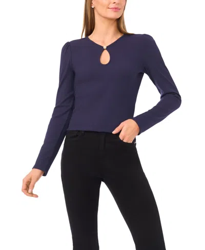 Cece Women's Long Sleeve Front Keyhole Top In Blue