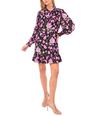 Cece Women's Long-sleeve Keyhole Bow Tie Mini Dress In Multi