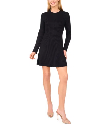 Cece Women's Long Sleeve Ribbed Sweater Dress In Black
