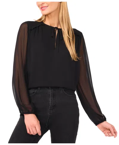 Cece Women's Long Sleeve Ruffle Detail Top In Black