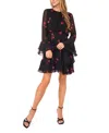Cece Women's Long Sleeve Ruffle Mini Dress In Black