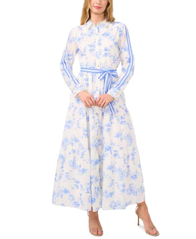 Cece Women's Long Sleeve Shirt Dress With Tie At Waist In Blue