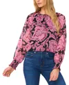 Cece Print Smocked Cuff Top In Rich Black
