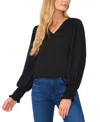 Cece Women's Scalloped V-neck Long-sleeve Smocked-cuff Blouse In Black