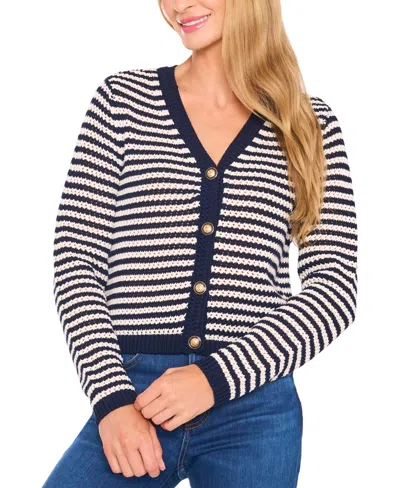 Cece Women's Long-sleeve Striped Pointelle Cardigan