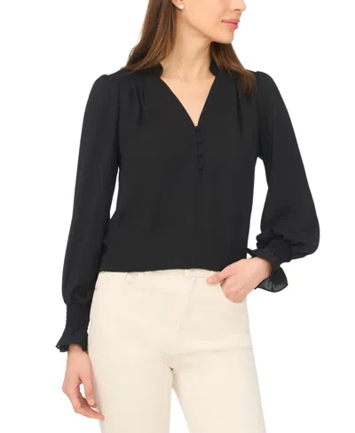 Cece Women's Long-sleeve V-neck Smocked Top In Black