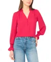 Cece Half Placket Smocked Accent Top In Red