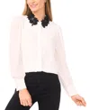Cece Women's Long Sleeves Applique Button Up Shirts In White