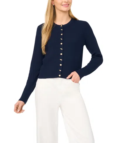 Cece Crewneck Cardigan Sweater In Blue