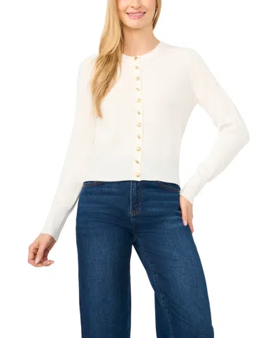 Cece Women's Long-sleeve Crewneck Rayon Cardigan In White