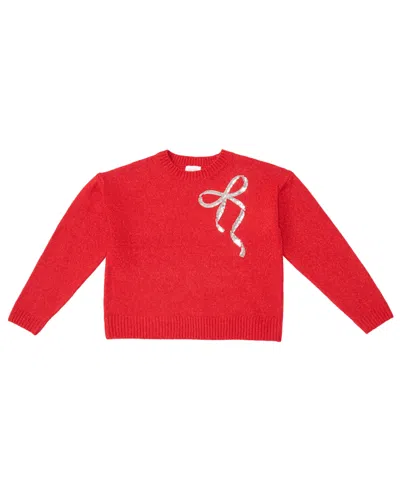 Cece Women's Long-sleeve Crewneck Sequin-bow Sweater In Red