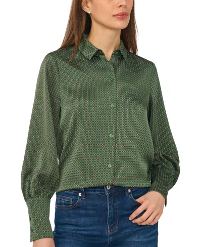 Cece Women's Long-sleeve Satin Collared Blouse In Green