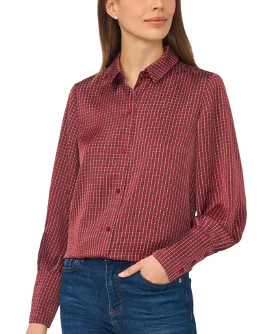 Cece Women's Long-sleeve Satin Collared Blouse In Brown