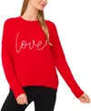 Cece Women's Beaded Love Script Crewneck Long-sleeve Sweater In Bright Cherry
