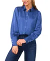 Cece Women's Luxe Satin Imitation Pearl Button Down Blouse In Blue