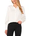 Cece Women's Luxe Satin Imitation Pearl Button Down Blouse In Soft Ecru