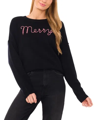 Cece Women's Merry Candy Cane Detail Sweater In Black