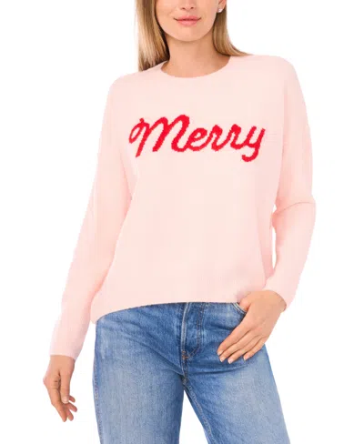 Cece Women's Merry Script Long-sleeve Cozy Sweater In Pink