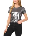 Cece Women's Metallic Shine Short Sleeve T-shirt In Gunmetal