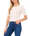 Cece Metallic Gathered Shoulder Elbow Sleeve Top In New Ivory