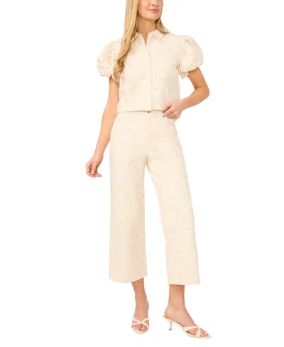 Cece Women's Mid-rise Eyelet Cotton Cropped Jeans In Neutral