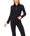 Cece Women's Mix Media Collared Neck Long Sleeve Top In Black