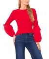 Cece Mixed Media Balloon Sleeve Sweater In Red