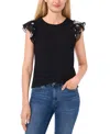 Cece Mixed Media Flutter Sleeve Knit Top In Rich Black