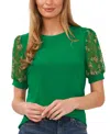 Cece Embroidered Puff Sleeve Top In Lush Green
